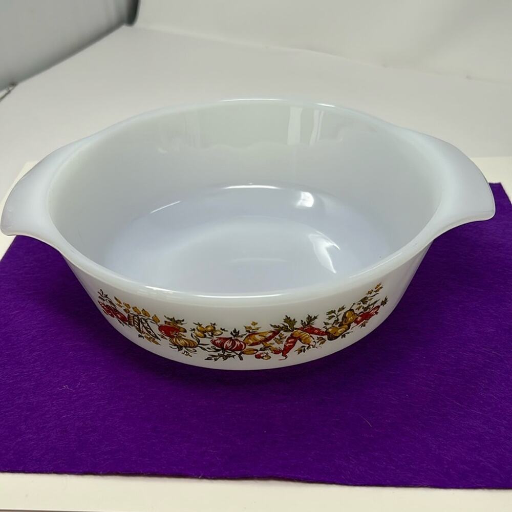 Vintage Anchor Hocking White Harvest Vegetable1 Quart Casserole Dish